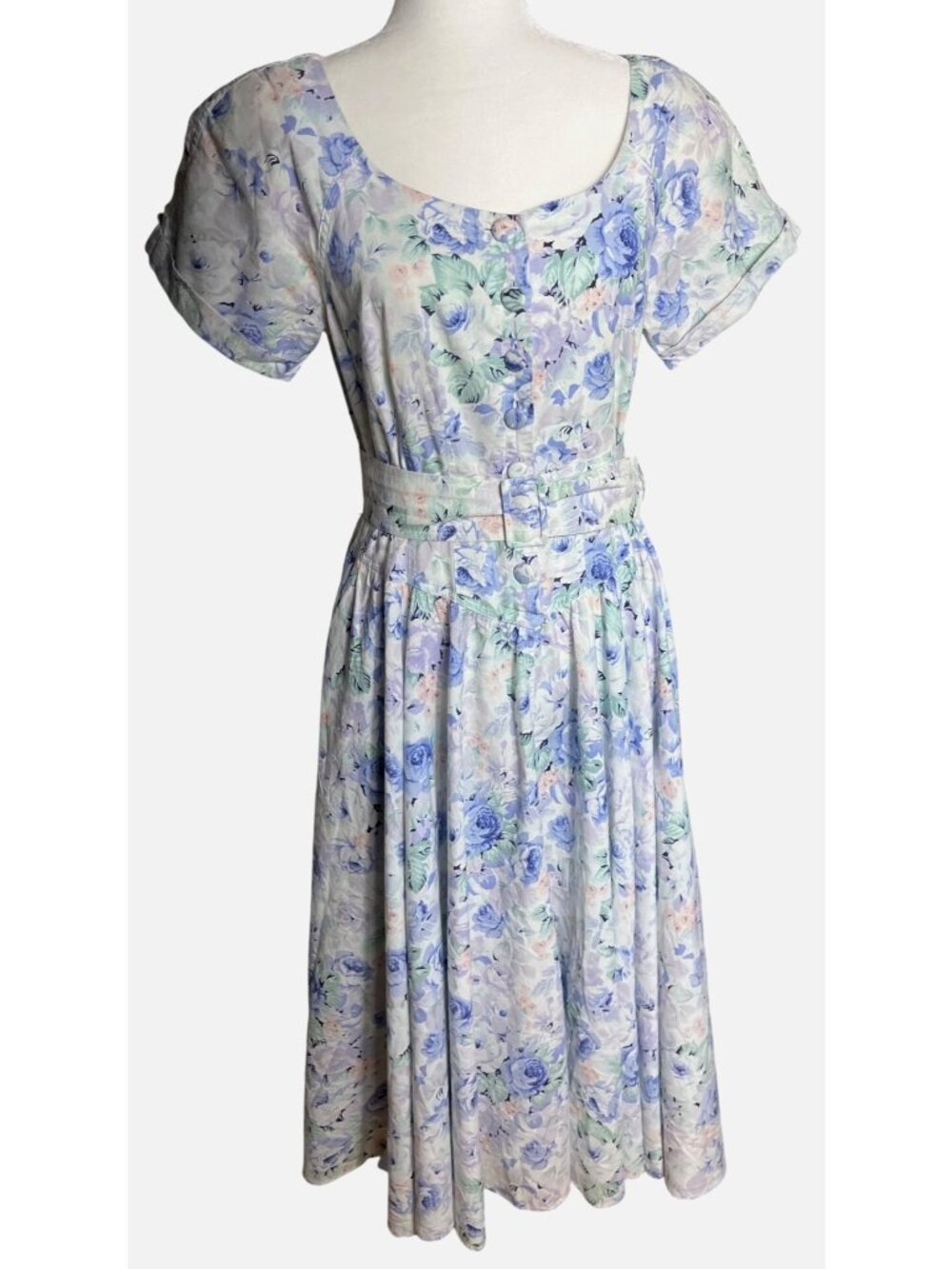 Vtg Outback Red Dress Blue Floral Cottagecore Romantic 80s Wedding Guest Wom 10